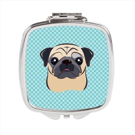 Carolines Treasures Carolines Treasures BB1200SCM Checkerboard Blue Fawn Pug Compact Mirror; 2.75 x 3 x .3 In. BB1200SCM